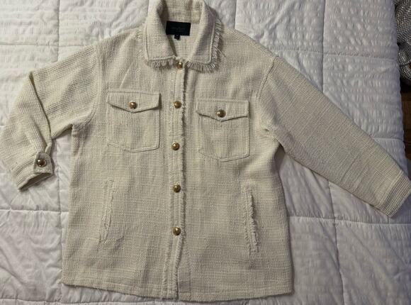 Sweet Rain Jackets & Blazers - Sweet Rain Tweed Shacket Shirt Jacket White Gold Shimmer Accent